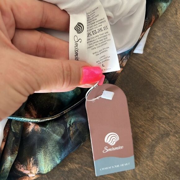 Smismivo Strapless Green Floral One Piece Ruched Padded Swimsuit - Picture 11 of 12